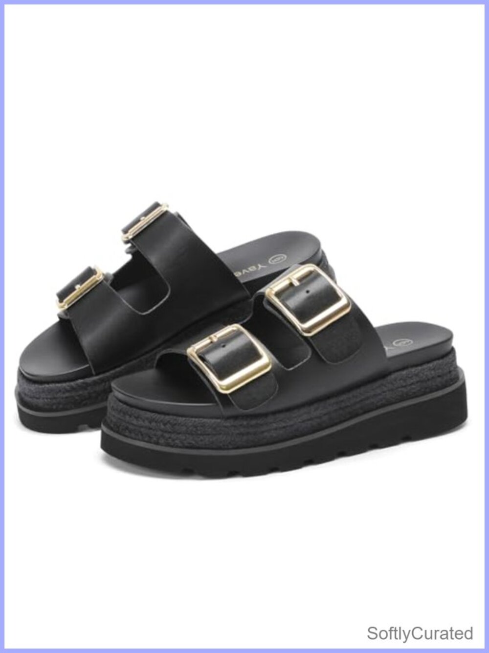 Platform Slide Sandals with Double Buckle Woven Espadrille Casual Slide
